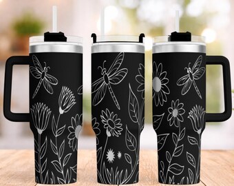 Floral Dragonfly Laser Tumbler Wrap SVG | Digital Download Design | Flower Dragonfly SVG | Wildflower Dragonfly | 40oz Tumbler SVG