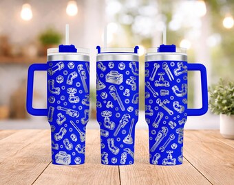 Plumbing Pattern Laser Tumbler Design | 40oz Tumbler Laser File SVG PNG PDF | Plumbing Tumbler Wrap | Pipe Wrench & Plumbing Tools Wrap