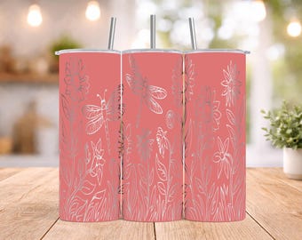 Floral Dragonfly Laser Tumbler Wrap SVG | Digital Download Design | Flower Dragonfly SVG | Wildflower Dragonfly | 20oz Tumbler SVG