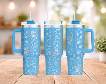 Soccer Mom Tumbler Wrap SVG | Laser Engraving File | 40oz Tumbler With Handle | Soccer Ball Heart Design | PNG PDF