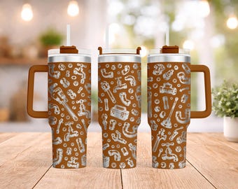 Plumbing Pattern Laser Tumbler Design | 40oz Tumbler Laser File SVG PNG PDF | Plumbing Tumbler Wrap | Pipe Wrench & Plumbing Tools Wrap