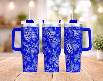 Pine Cone Forest Winter Tumbler Wrap SVG | Laser Engraving File | 40oz Tumbler With Handle | Snowflake Woodland Design | PNG PDF