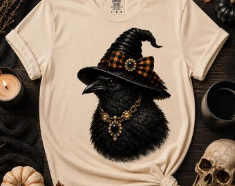 Witch Raven Shirt | Gothic Raven Graphic Tee | Vintage Crow Shirt | Halloween Witch Shirt | Dark Academia | Cottagecore Fall Gift