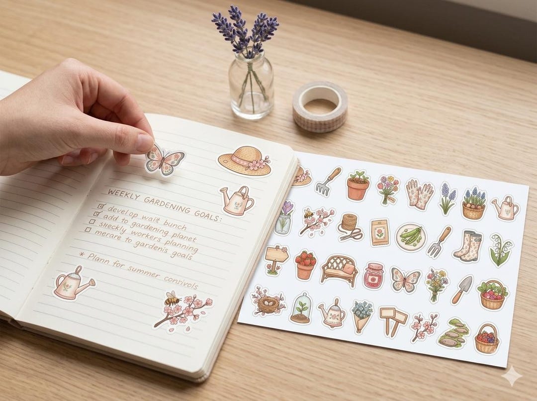 Spring Girden Planner Stickers Set 100+, Cottagecore Watercolor Journal ...