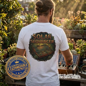 T-shirt graphique séquenceur solaire rétro pour amateurs de synthés analogiques et parents de plantes