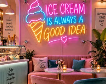 Custom Ice Cream Cone Neon Sign | LED Neon Wall Decor | Cafe & Dessert Shop Sign | Ice Cream Shop Decor | Personalized Neon Light.