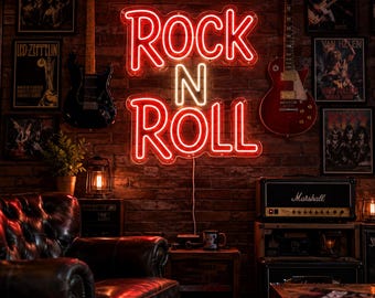 Rock Guitar Neon Sign, Electric Guitar LED Wall Light, Custom Music Room Decor, Bar Neon Sign, Man Cave Wall Art, Guitarist Gift, Rock Music