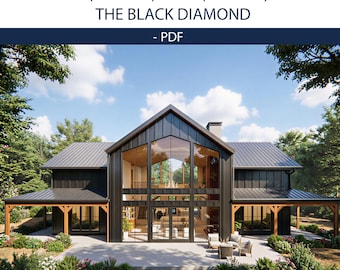 Modern Barndominium Plans | 4 Bed Black Barn House Concept | Floor Plan PDF Only