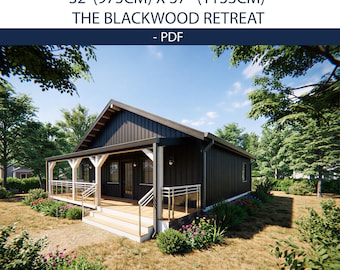 Modern Black Cabin Plans | 2 Bed Airbnb Retreat | PDF Only