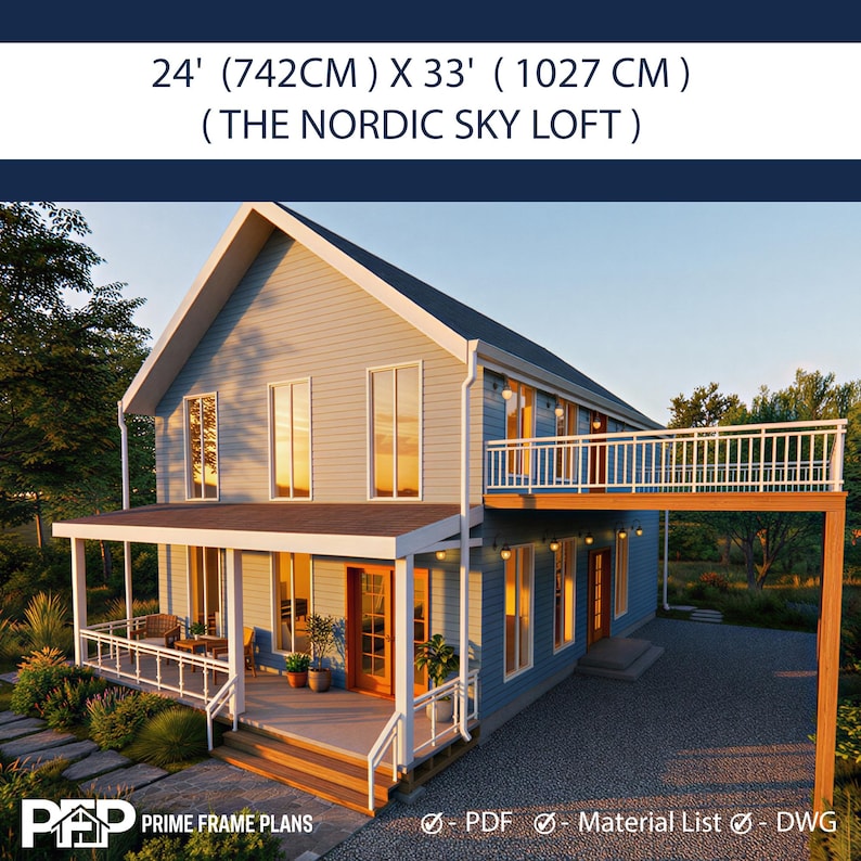 Nordic Sky Loft Cabin Plans | 24x33 Small House With Loft (PDF + DWG ...