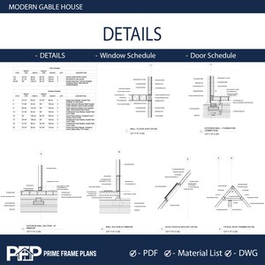 Inside Window Rame Blueprint Modern Gable House Plans | 2 Bed 2 Bath Small Home (PDF + CAD ...