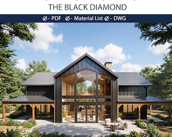 Modern Barndominium Plans | 4 Bedroom Black Barn House Blueprints (PDF + CAD)
