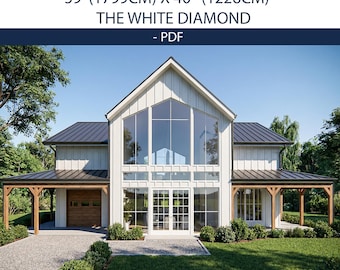 White Metal Barndominium Plans | 3 Bed Modern Farmhouse | PDF Only