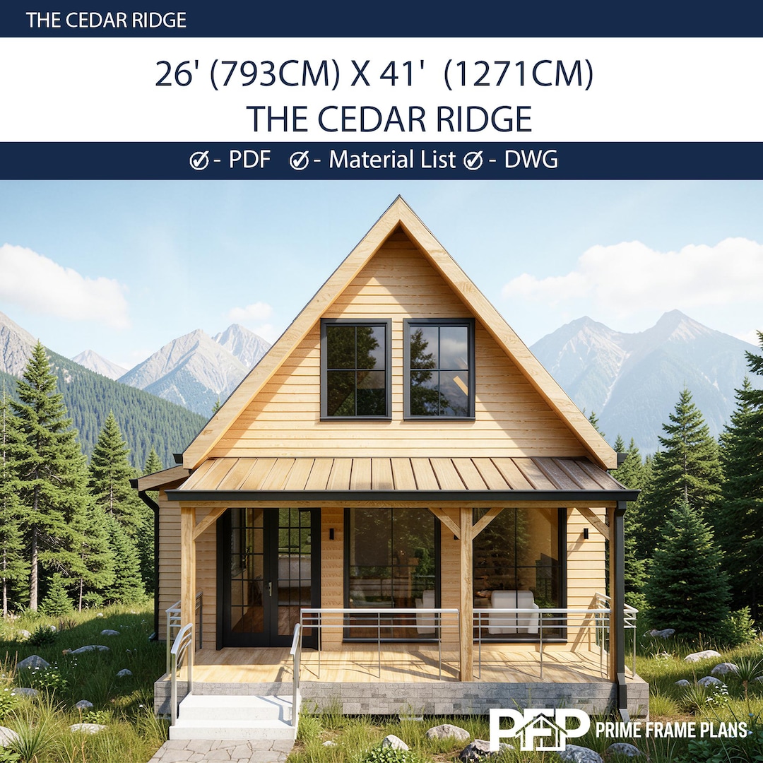 26x41 Modern Cabin Plans | 2 Bedroom Tiny House Design With Loft Area ...