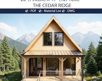 26x41 Modern Cabin Plans | 2 Bedroom Tiny House Design with Loft Area (PDF + CAD)