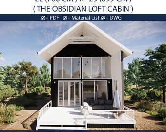 Obsidian Loft Cabin Plans | 23x30 Modern Scandinavian Barn (PDF + CAD + Material List)