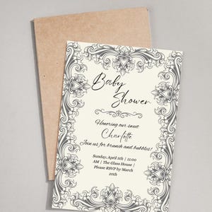 Royal Baby Shower Invitation, Luxury Baroque Invite, Elegant Vintage Victorian Scroll, Digital Download