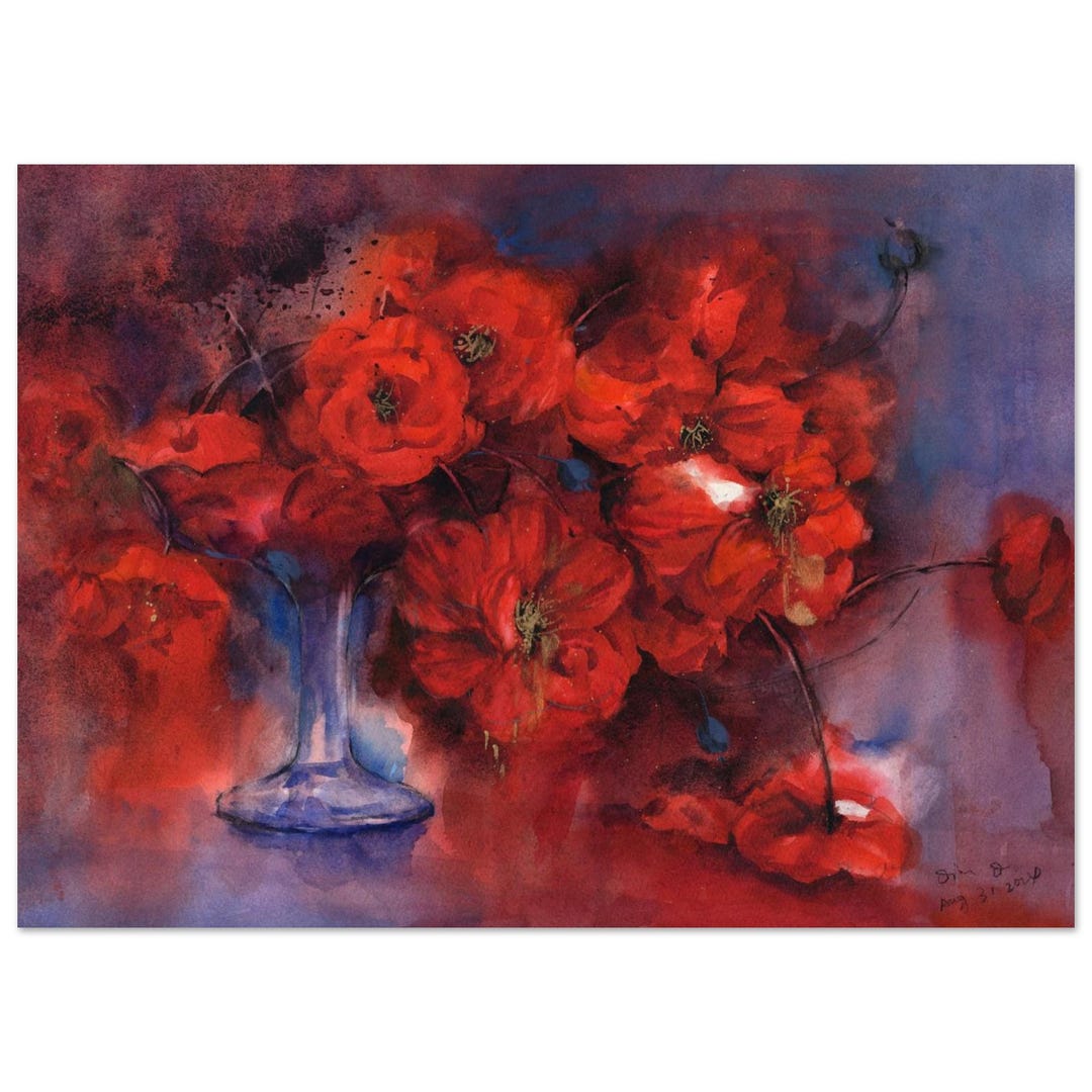 Red Poppy Watercolor Print | Dramatic Floral Wall Art | Bold Red Flower ...