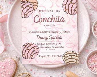 Little Conchita in the Oven Baby Shower Invitation | Mexican Pan Dulce Concha Baby Shower | Editable Canva Template