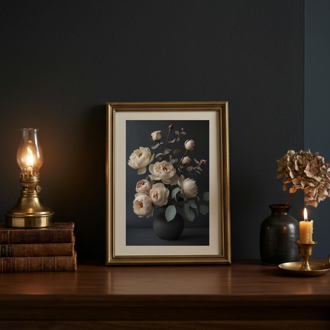 PHYSICAL PRINT | Moody Peony Art Print, Dark Academia Floral Wall Decor ...