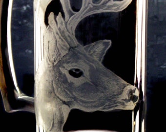 Father's day glass mug , white tail buck mug , personalized glass , gifts for him