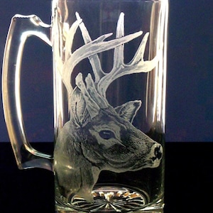 Hand Engraved Deer Beer Mug: Rustic Sportsman Gift