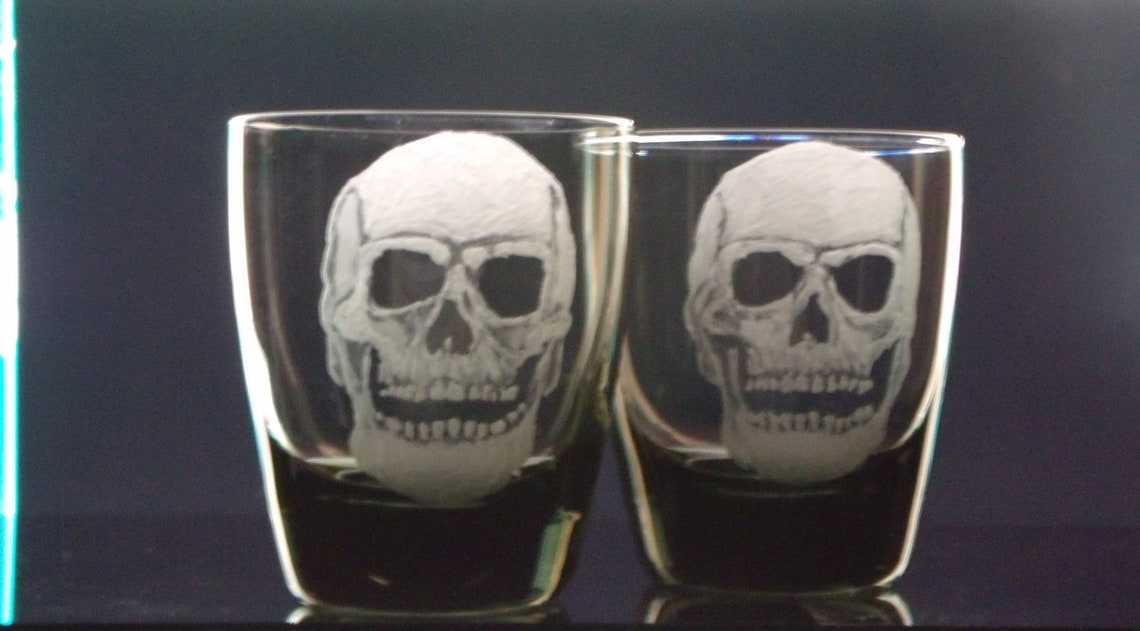 Hand Engraved Black Glass Tumblers Whiskey Glass Set Gifts for Him or Her Scotch Double Old