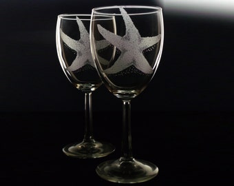 Beach house wine glass set , starfish wine glasses , beach wine glasses gifts for her , winelovers gift set coastal living