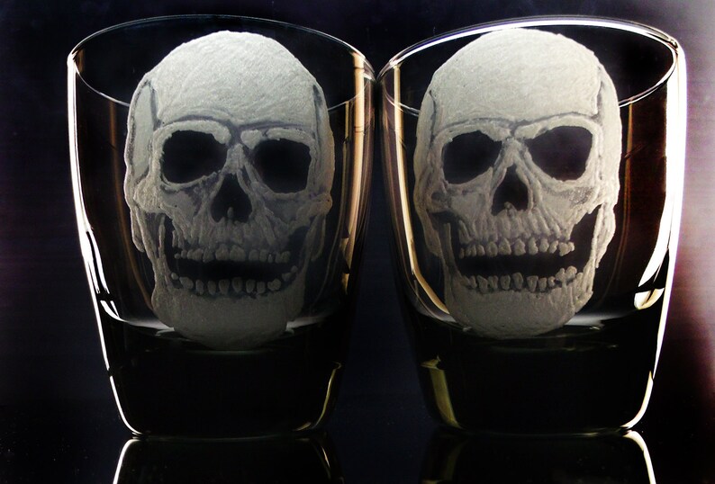 Hand Engraved Black Glass Tumblers Whiskey Glass Set Gifts for Him or