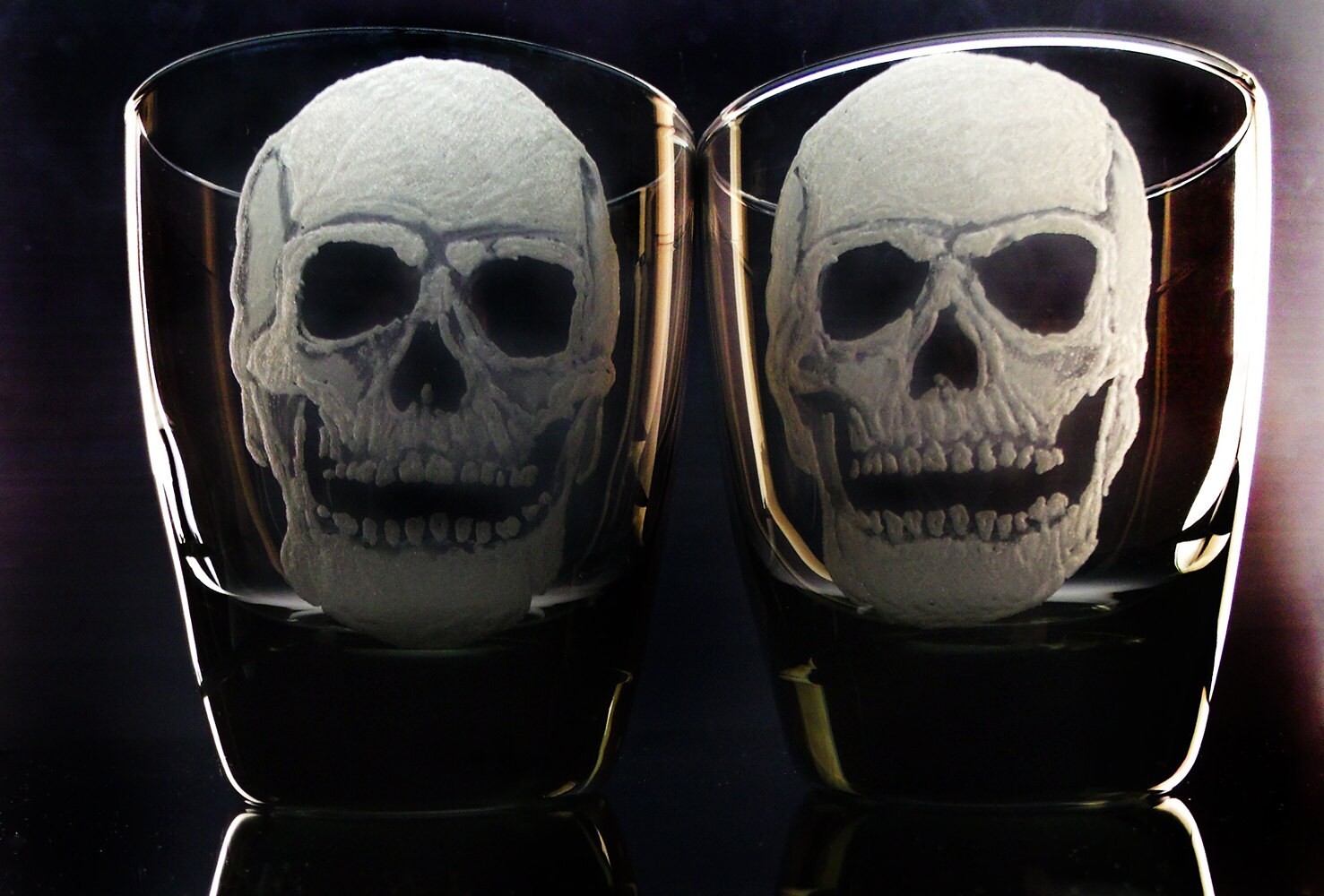 Hand Engraved Black Glass Tumblers Whiskey Glass Set Gifts for Him or Her Scotch Double Old