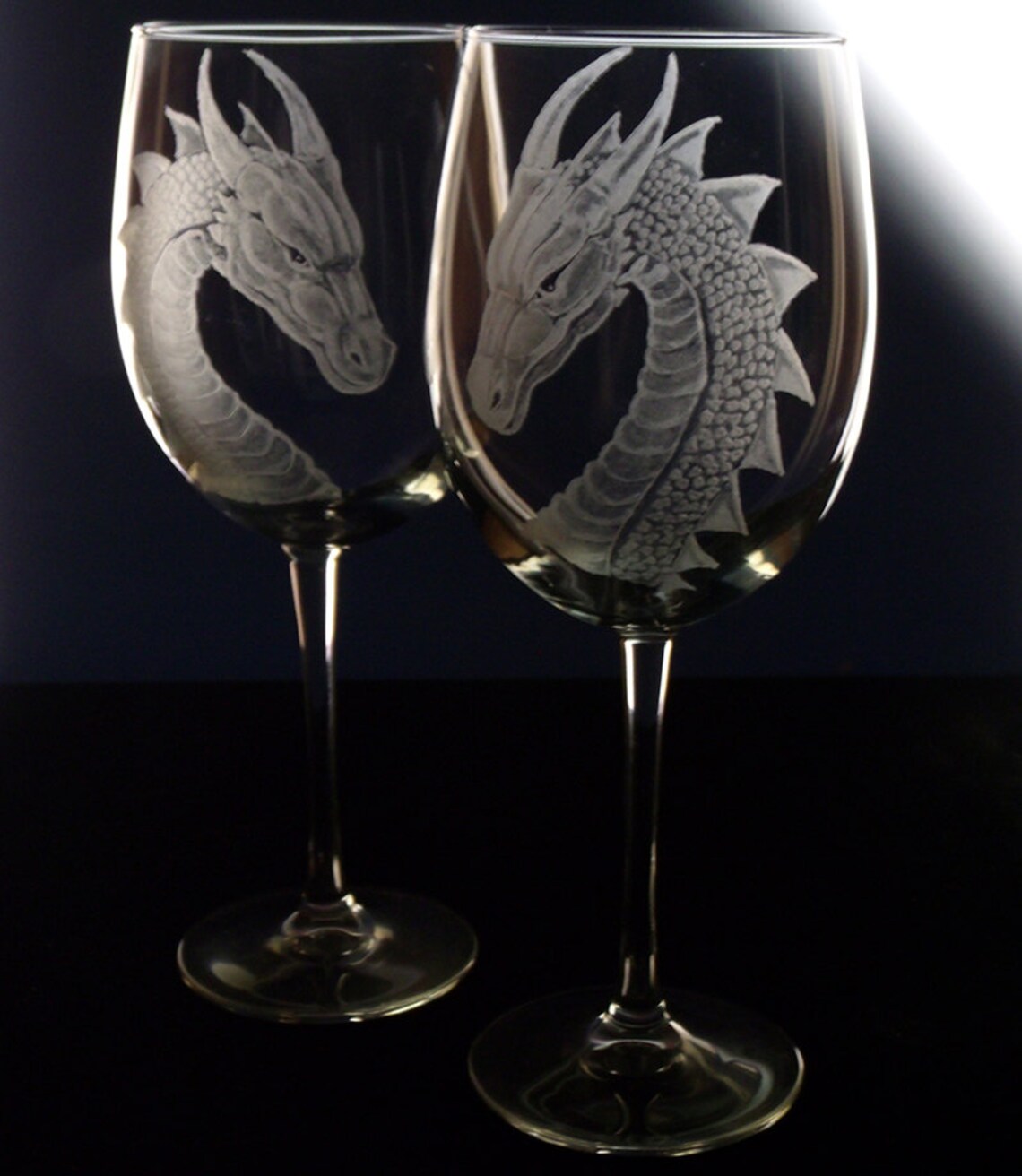 Dragon Wine Glasses Etched Engraved Glassware Dragon Wine Etsy