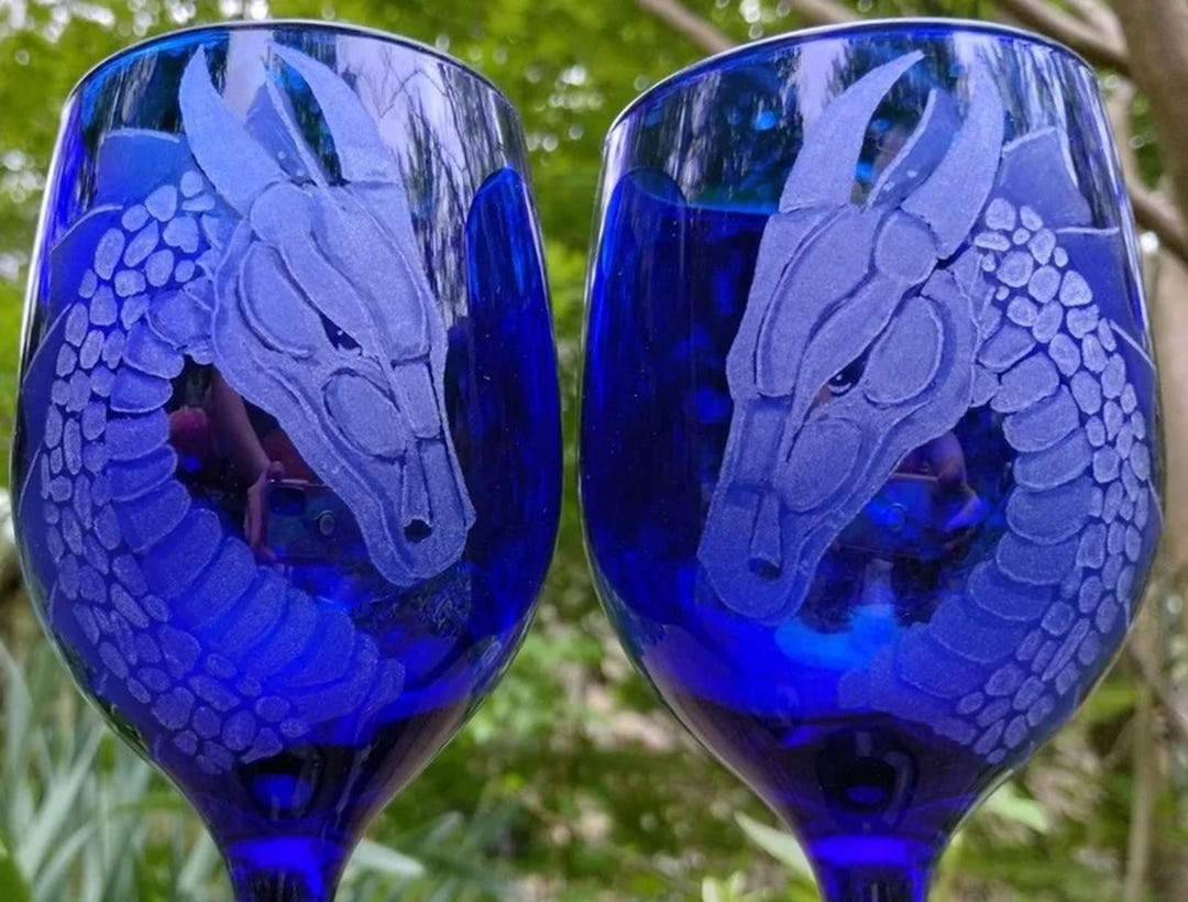 Engraved Dragon Wine Glasses – Personalized 7" Tall – Set of 2 – Deep ...