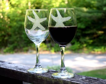 Verres à vin étoiles de mer - Ensemble de mariage de plage, décoration côtière