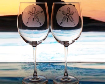 Ensemble de verres à vin dollar en sable gravés à la main : verres d'été Beach House