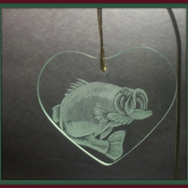 Ornament or suncatcher  Large Mouth Bass perfect for any fisherman  Hand Engraved glass  International shipping available