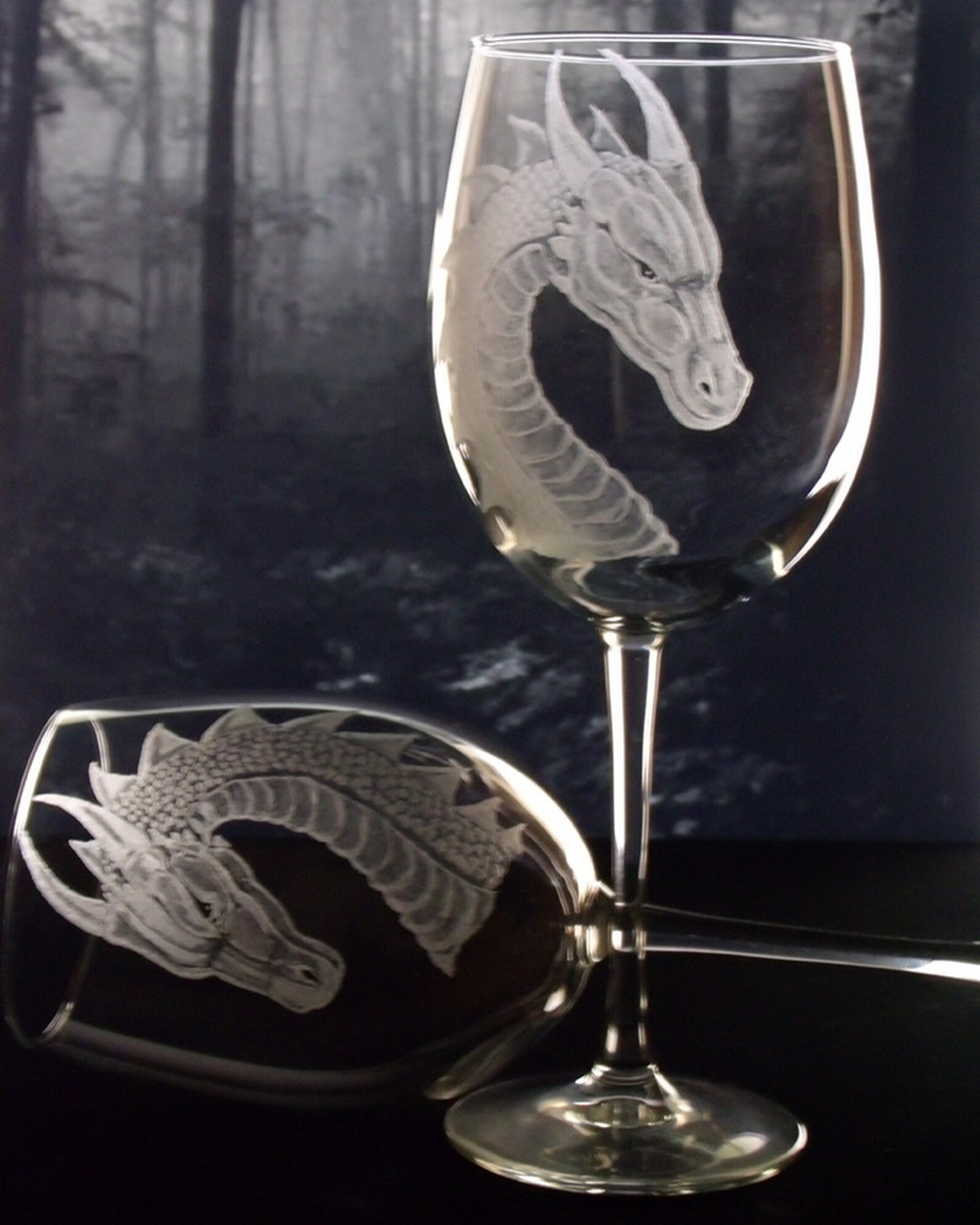 Dragon Wine Glasses Etched Engraved Glassware Dragon Wine Etsy