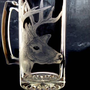Beer Mug Whitetail deer Clear Glass Rustic Etched barware glassware mancave groomsmen gift personalized engraved glass Stein fathers day mug