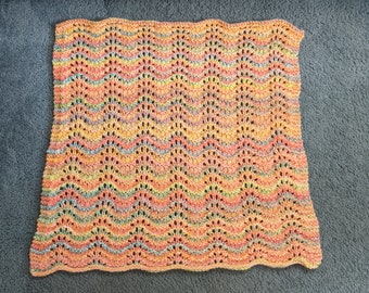 Rainbow Sherbet Handknit Chunky Lace Baby Blanket