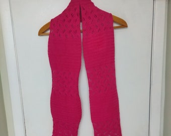 Bright Pink Handknit Cotton Lace Scarf