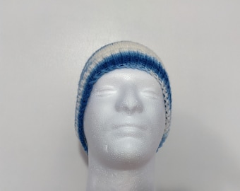 Extra Large Blue and White Knit Slouch Hat