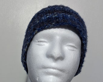 Handknit Thick Multi-shade Blue Hat