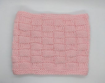 SALE! Handknit Soft Pink Basketweave Cowl