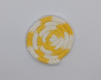 Handknit Bright Yellow and White Coaster