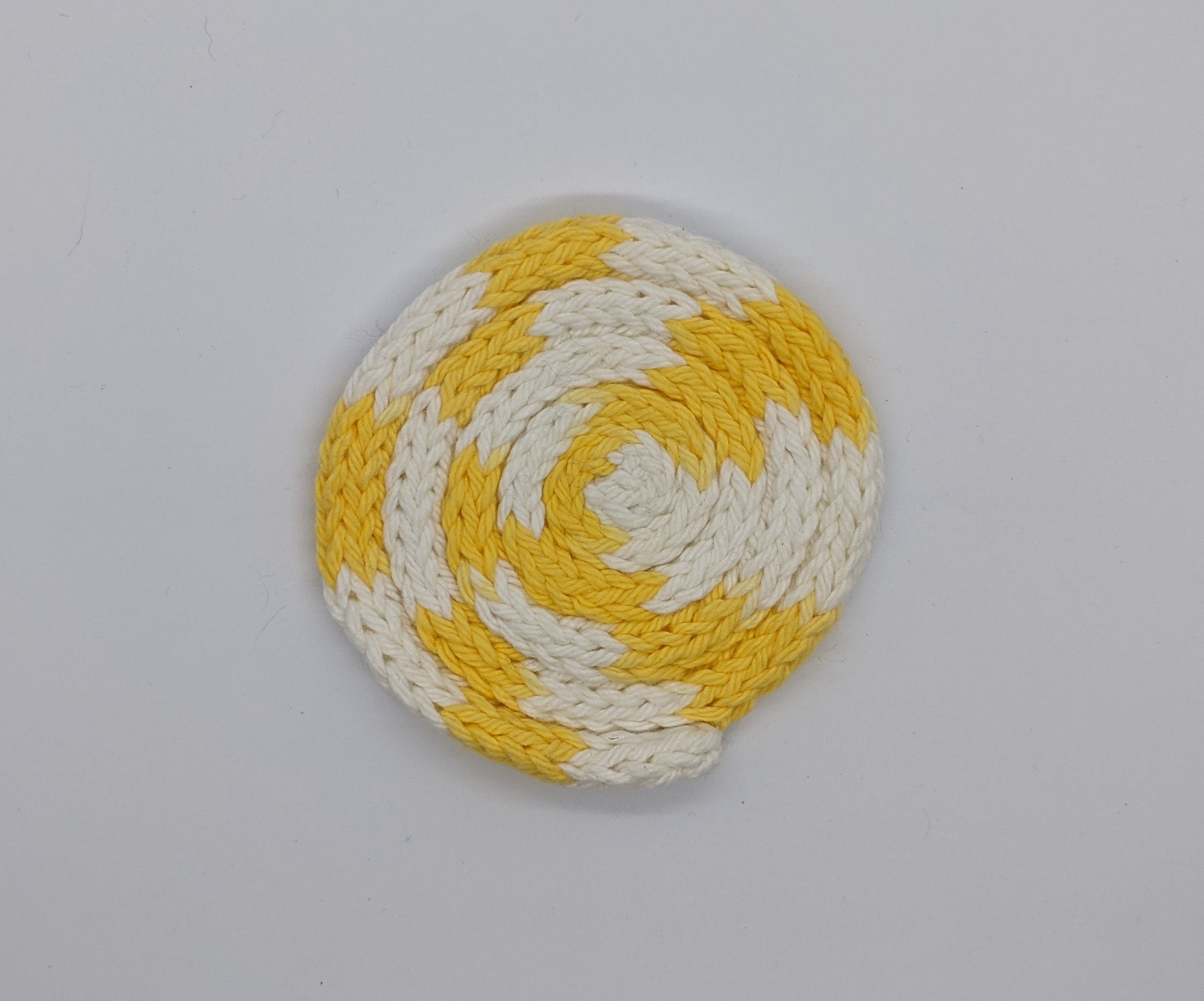 Handknit Bright Yellow and White Coaster