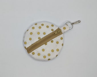 SALE! White and Gold Polka Dot Earbud Pouch