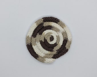 SALE! Handknit Brown, Tan, and White Coaster