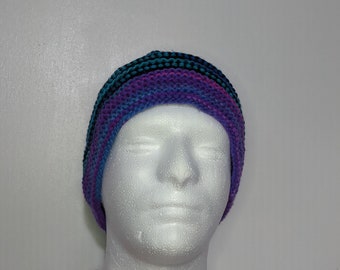 Extra Large Black, Blue, and Purple Striped Slouch Hat