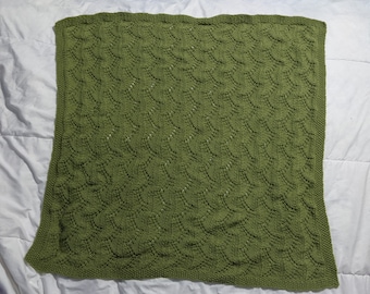 Handknit Sage Green Lace Baby Blanket