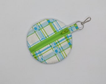 SALE! Turquoise, Lime and White Plaid Earbud Pouch