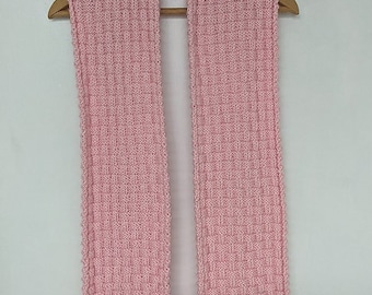 Handknit Soft Pink Basketweave Scarf